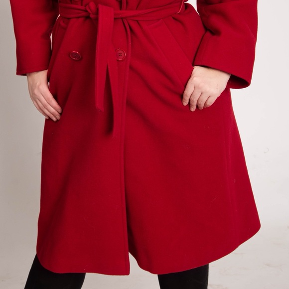 Mallia Fashions Ltd Vintage Double Breasted Red Pure Virgin Wool Long Pea Coat - Picture 3 of 13